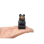 Black Bear Figurine Wood Carving Miniature Decoration Statue Art Craft Small Animal