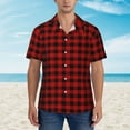 thumbnail image 4 of Red Black Check Plaid Hawaiian Shirts For Men, Summer Short-Sleeve Relaxed-Fit Button-Down Shirts 3x-Large, 4 of 9