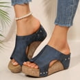thumbnail image 2 of Women's Slippers Summer Leather Platform Wedge Slippers Temperament Non Slip Beach Slippers Woman Sandals Navy 40, 2 of 8