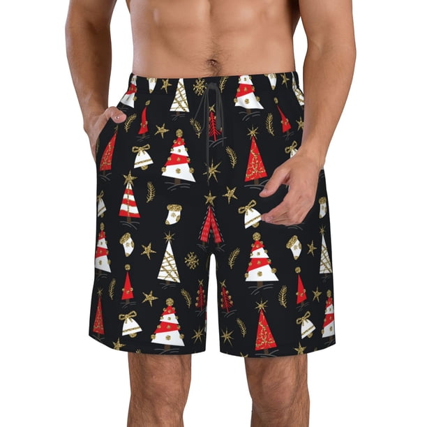Fotbe Christmas Tree and Gold Socks Trajes de Baño Estampados para Hombre, Shorts de Verano de Secado Rápido, Ropa de Playa, Bañadores-XX-Large