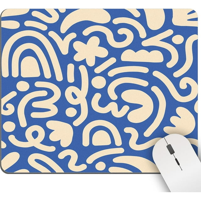 Blue Modern Abstract Pattern Mousepad Square Computer Mousepads for Desk Contemporary Art Collage Design NonSlip Rubber Base for Gaming & Office Use Wireless Mouse Desk Accessory