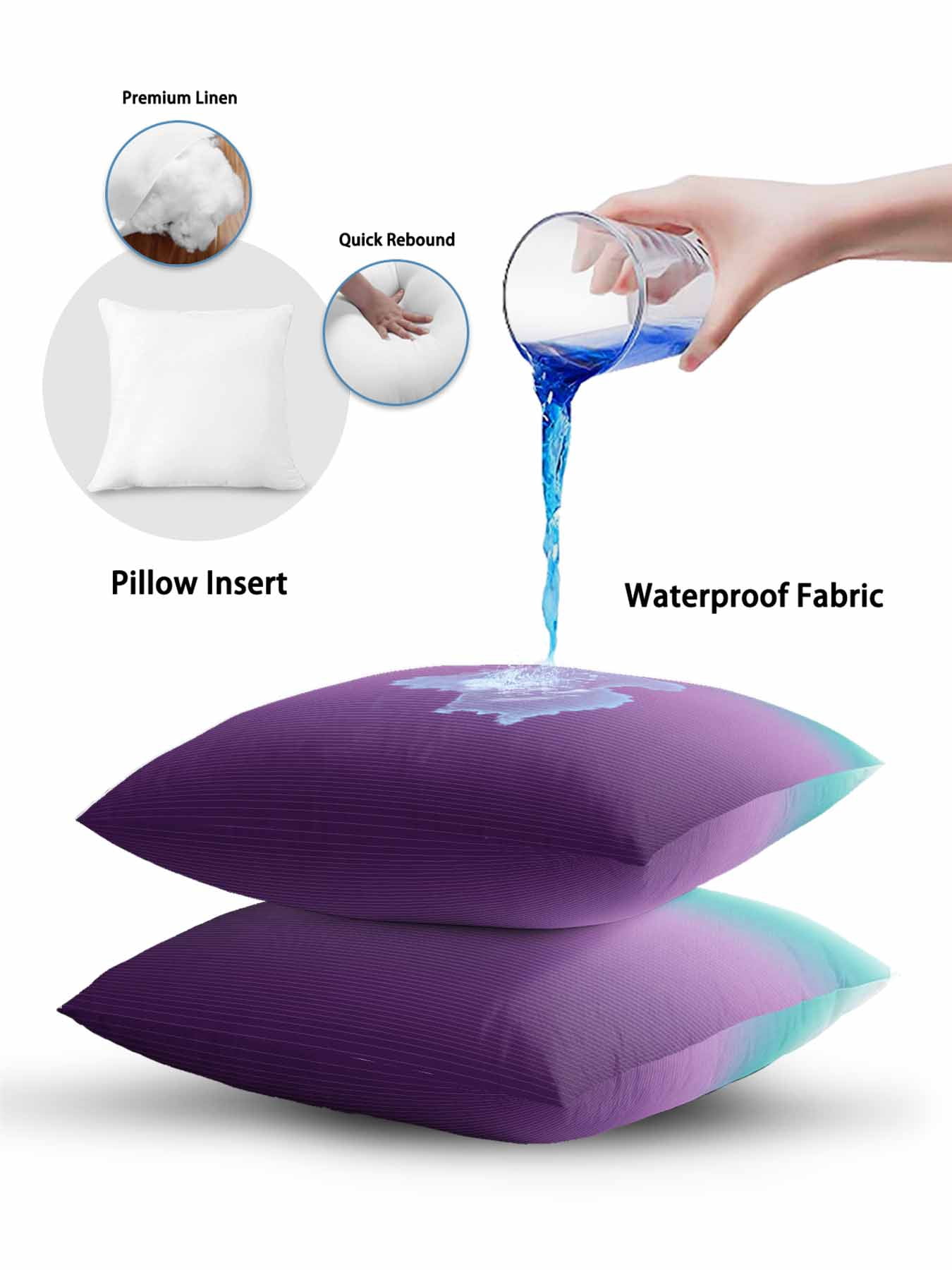 1 Pack Outdoor Throw Pillow, Teal Purple Ombre Waterproof Pillow with Insert Included, Modern Geometric Striped Abstract Art Decorative Accent Cushion Lumbar Pillows for Patio Porch, 12 x 20 In