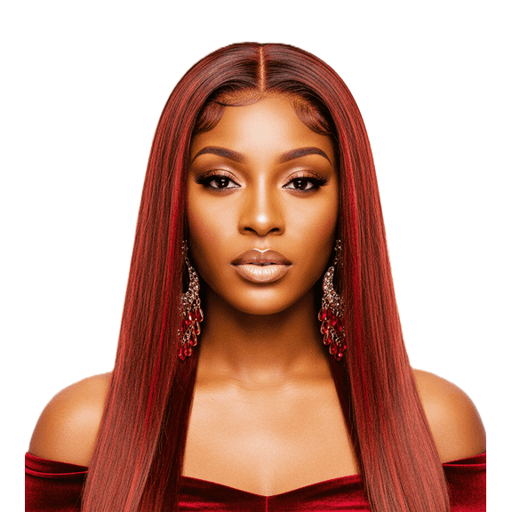 Reddish Brown Straight Human Hair Lace Closure Wig With Baby Hair