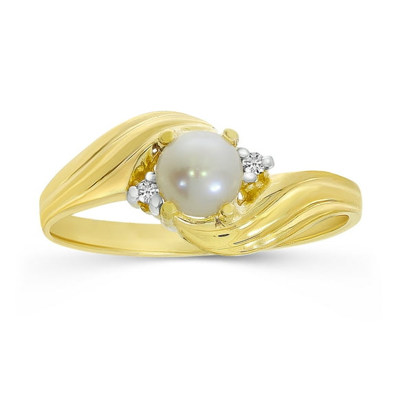 14k Yellow Gold Freshwater Cultured Pearl And Diamond Ring