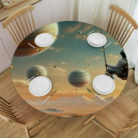 

Autua Planets Round Table Cover Stain Resistant Washable for Indoor Outdoor Dining Wedding Parties 100% Polyester Tablecloth with Elastic Edge 42 -46