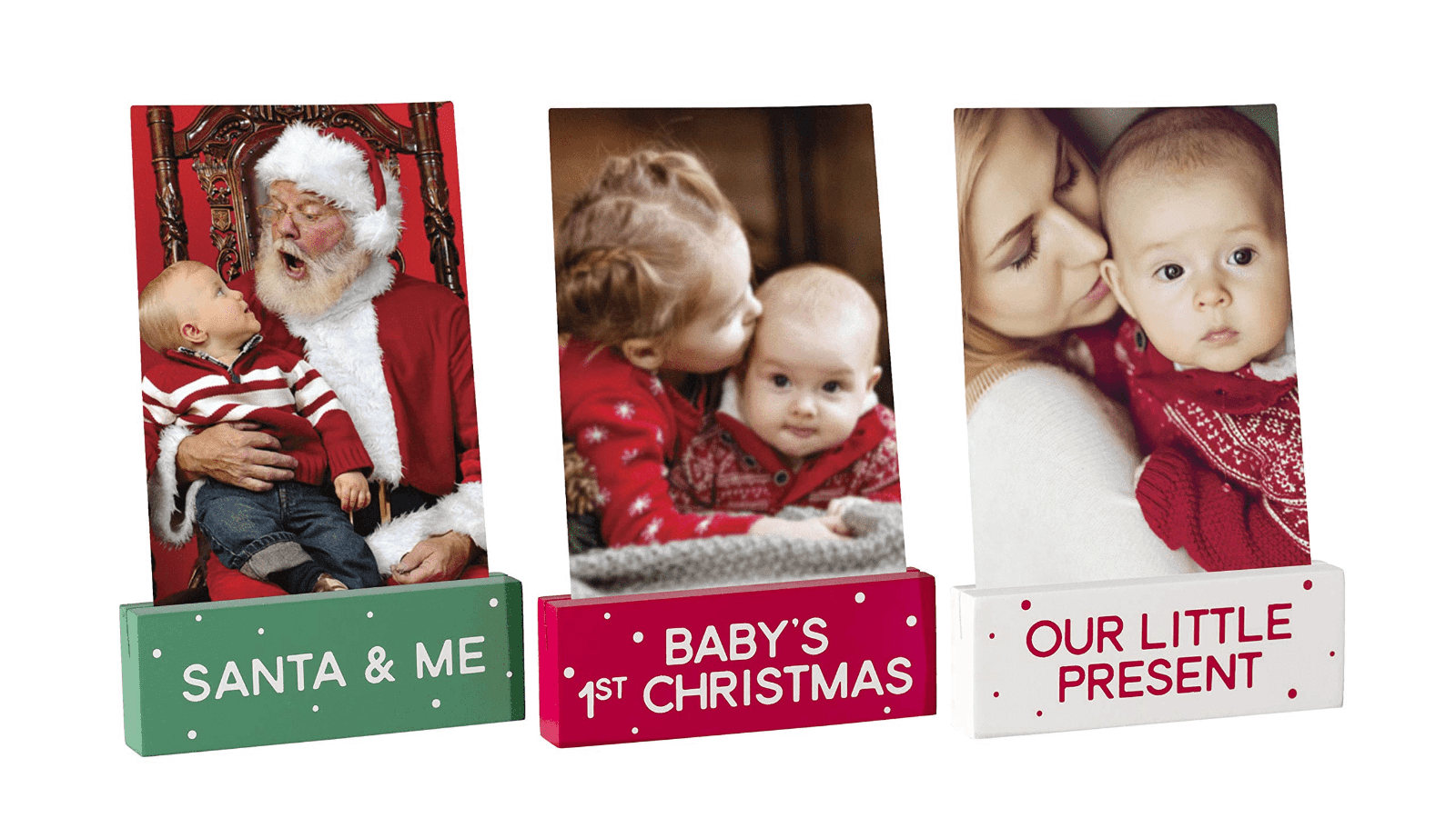 Pearhead Baby Wooden Holiday Christmas Photo Frame Stands