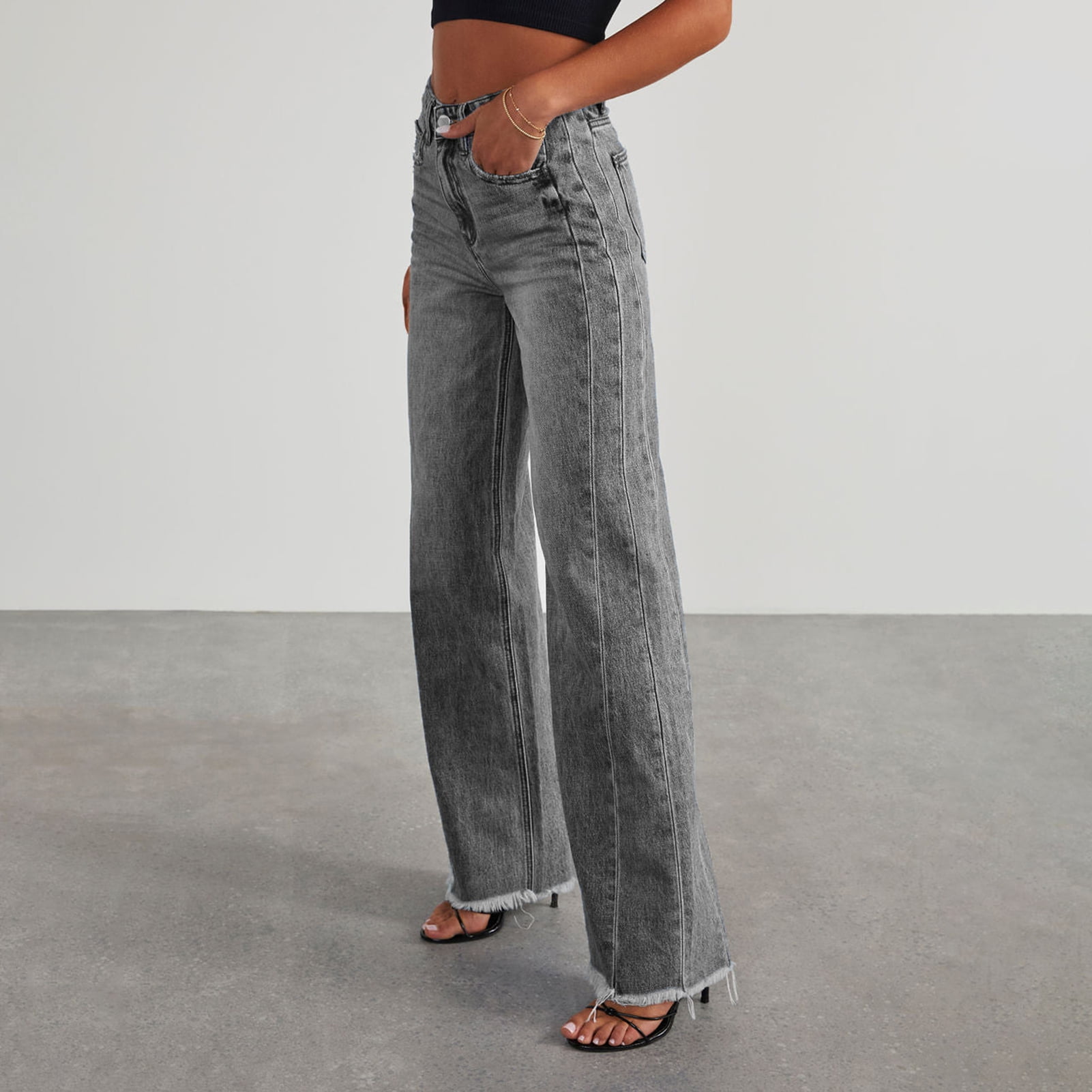 ZenCart Women's Stretch Denim Pants High Waist Wide Leg Jeans