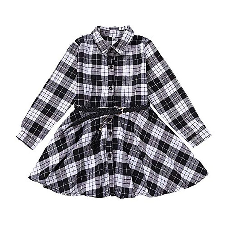 Youmylove Dresses For Girls Girls Casual Dress Belt Long Sleeve Buffalo Check  Black White Red Plaid Dresses For Kid - Walmart.com