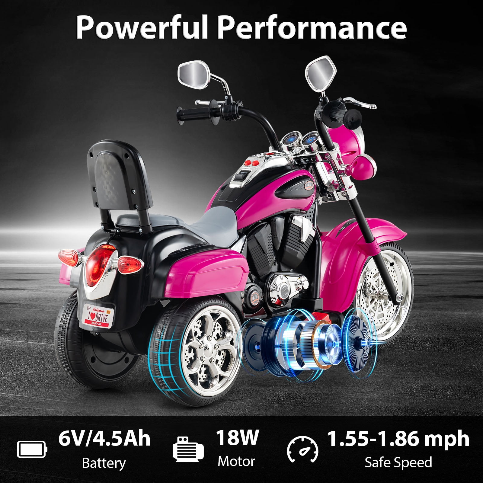 Gymax 6V Electric Kids Motorcycle 3-Wheel Ride On Toy w/ Adjustable Headlight Rose