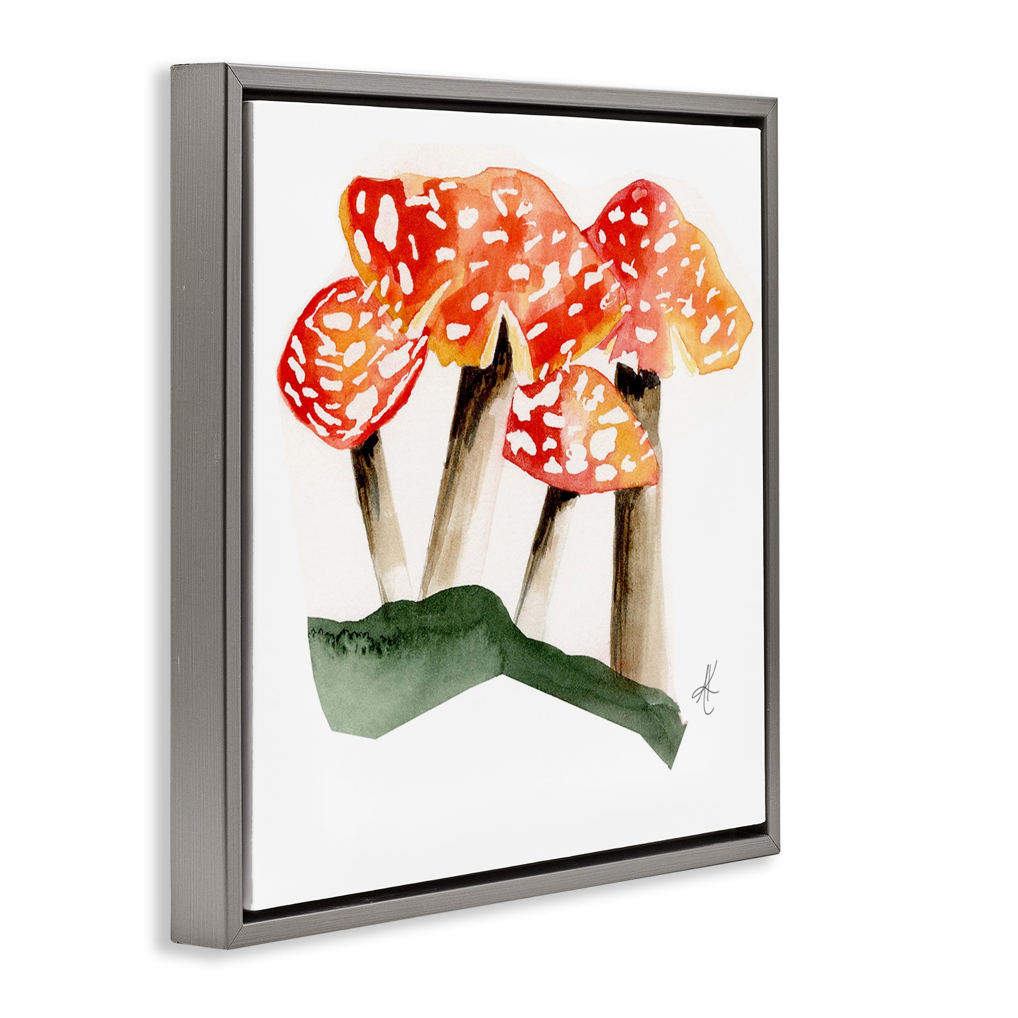 Stupell Industries Dotted Red Mushrooms Plants & Flowers Painting Gray Floater Framed Canvas Art Print Wall Art, 18 x 18