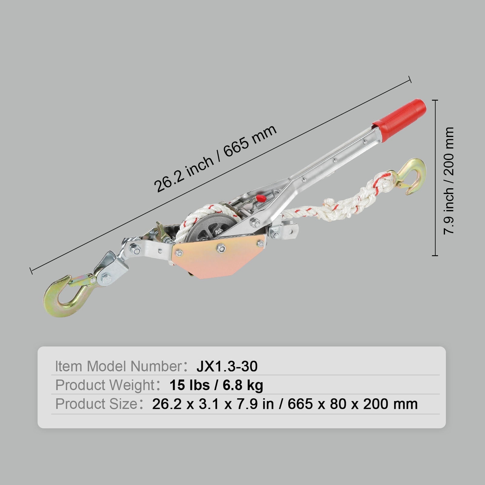 KFFKFF Cable Tugger, 0.75 Ton (1,653 lbs) Load Capacity, Includes 100 ft of 0.6 inch Diameter Rope, Dual Hooks, Manual Hand Winch, Robust Ratcheting System for Boat Movement, Item Securing