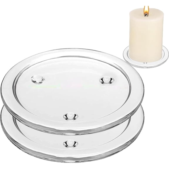 2 Pack Clear Glass Candle Plates 4 Inch Round Pillar Candle Holder Tray Centerpiece Decor