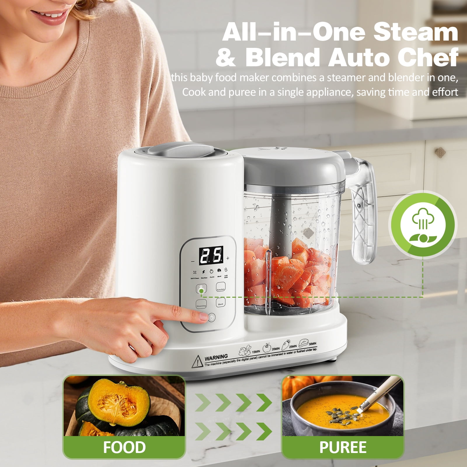 AMZBABYCHEF 4-in-1 Baby Food Maker Steamer Blender, Auto-Clean, BPA-Free, for 4-12 Months
