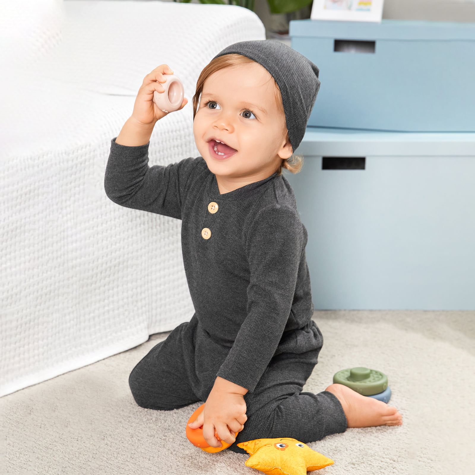 Newborn Baby Boy Clothes Letter Print Romper Tops Long Pants+Hat 3PCS Outfits 