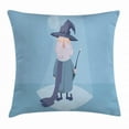 thumbnail image 1 of Wizard Throw Pillow Cushion Cover, Good Wizard Holding a Magic Wand in His Hand and Smiling on Blue Background, Decorative Square Accent Pillow Case, 18 X 18 Inches, Pale Blue Dark Blue, by Ambesonne, 1 of 2