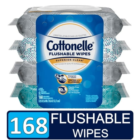 Cottonelle FreshCare Flushable Wipes, 42 Wipes per Pack, 4 Flip-Top Packs (168 Total (Best Flushable Wipes For Adults)