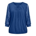 thumbnail image 6 of Yrmaups Loose Fit 3/4 Sleeve Blouse for Women, Casual Lace Tie Front Top, Soft Stretch Tee for Party Office Travel Everyday Wear, Blue L, 6 of 6