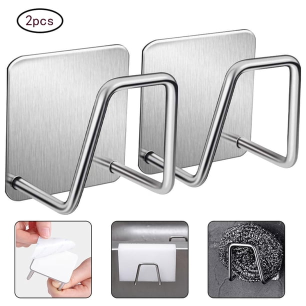 Portaesponjas para fregadero de cocina, soporte para esponja de acero inoxidable resistente a la oxidación con adhesivo fuerte con diseño de secado rápido y ahorro de espacio, soporte multifuncional