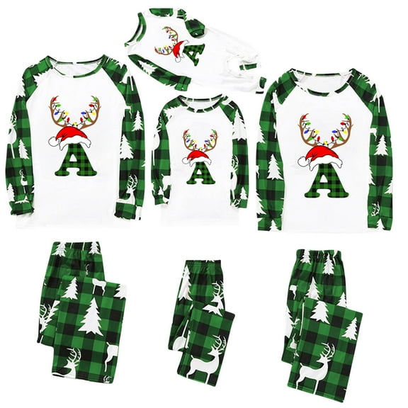 Odeerbi Christmas Pajamas for Family Holiday Long Sleeve Initial Name Family Christmas Pajamas Matching Sets Dad Printed Home Wear Two-Piece Sleepwear Xmas Family Matching PJs Set Green