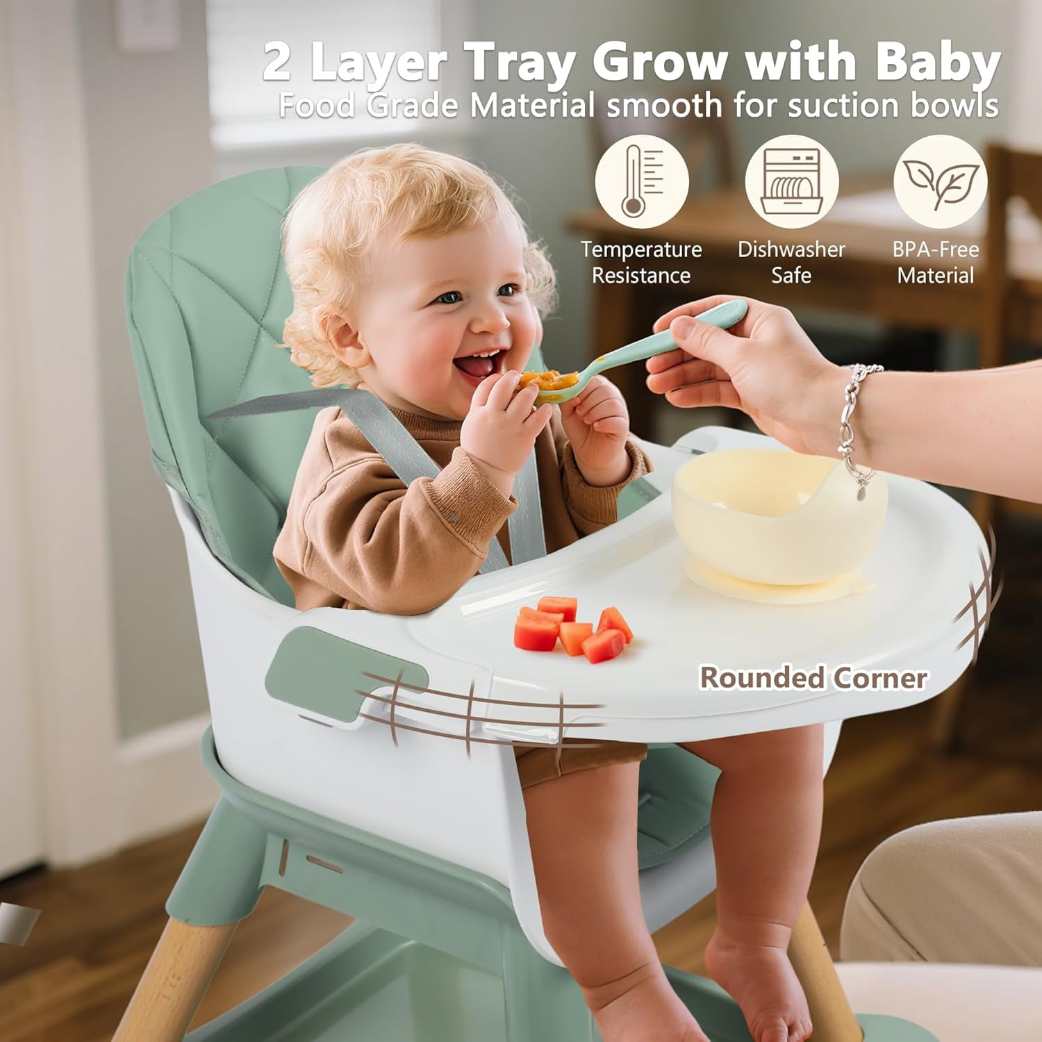 LINLUX Wood Baby High Chair, 7 in 1 Convertible Highchair, Infant Feeding Chair, Toddler Chair Green
