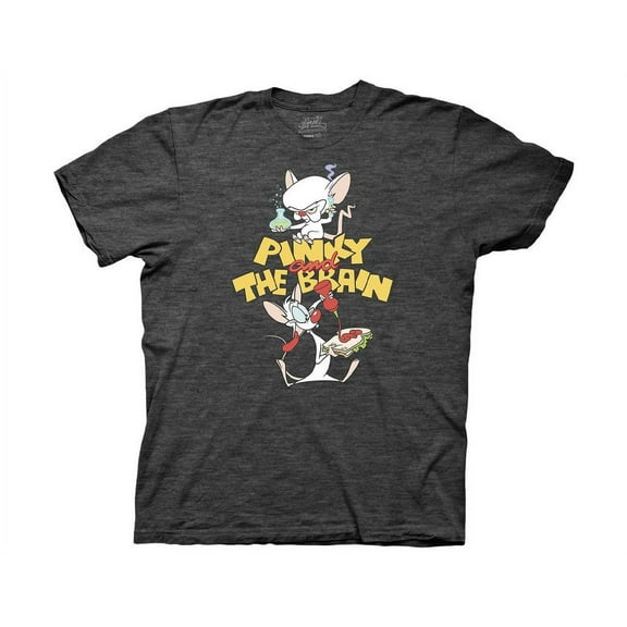 Ripple Junction Animaniacs Adult Unisex Pinky and The Brain Science and Sandwich Light Weight Crew T-Shirt Heather Charcoal