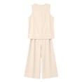 thumbnail image 6 of Zynoxe Two Piece Sets for Women Casual Drawstring Elastic Waist Capri Pants Round Neck Tank Tops Summer Loose Fit Plus Size Lounge Sets with Pockets Beige XL, 6 of 8