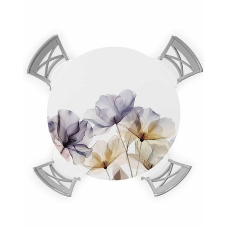 

Round Tablecloth with Elastic Purple Watercolor Flower Texture Printing Waterproof Stain-proof Table Cover Wipeable Fitted Table Cloths for 36 -44 Round Tables Dining Kitchen