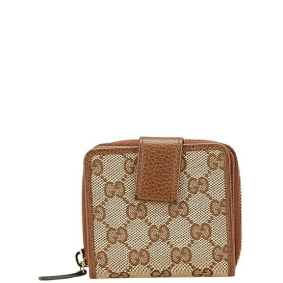 Pre-Owned Gucci GG Canvas Zip-Around Bifold Wallet 346056 Beige Brown Leather Women's GUCCI
