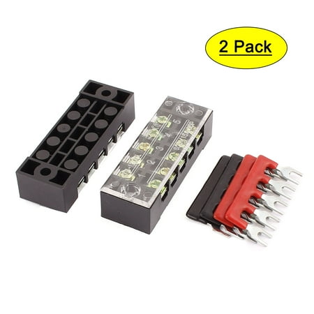 2 Pcs 600V 15A 5P Dual Row Barrier Terminal Block + 4 x Terminal Stripe