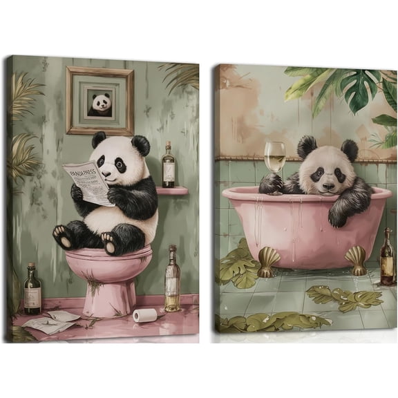 Framed Japanese Bathroom Wall Art Set of 3, Cute Tabby Cat Fox and Frog in Bathtub Pictures Wall Decor Paintings, Vintage Funny Animal Canvas Prints Home Decor for Restroom Toilet Spa Room 12x16 inch
