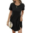 thumbnail image 3 of HUBERY Women Pleated Layered Hem Pocket Crew Neck Short Sleeve Mini Dress, 3 of 7