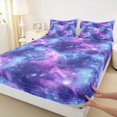 thumbnail image 4 of Manfei Celestial Nebula King Sheets,Sparkling Stars Print Bedding,Purple Pink,4-Piece,1 Flat Sheet,1 Fitted Sheet and 2 Pillowcases, 4 of 6