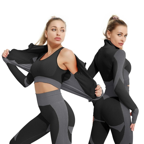 2/3 Pieces Yoga Set Bar High-waisted Tight Pants Gym Exercise Clothing  Suitable Sportswear For Women Zipper Jacket Leggings Suit-9