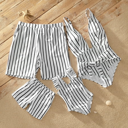PatPat Deep V Striped Matching Swimsuits Girl Boy Women Men Swimwear