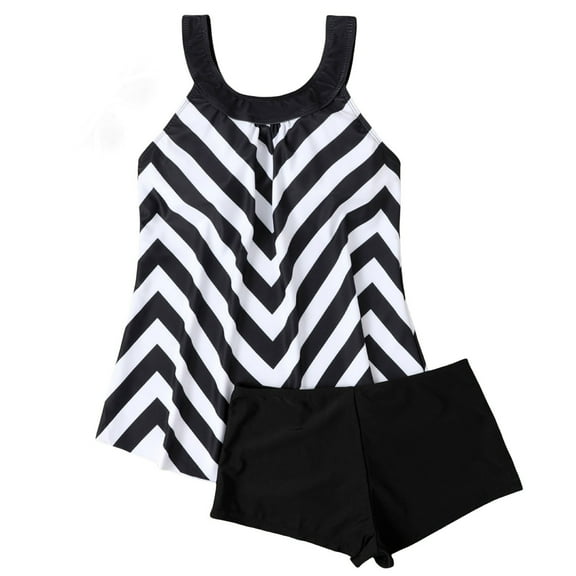 Ovticza Tankini Swimsuits for Women Two Piece Bathing Suits Floral Print Tank Top with Boyshorts White 3XL