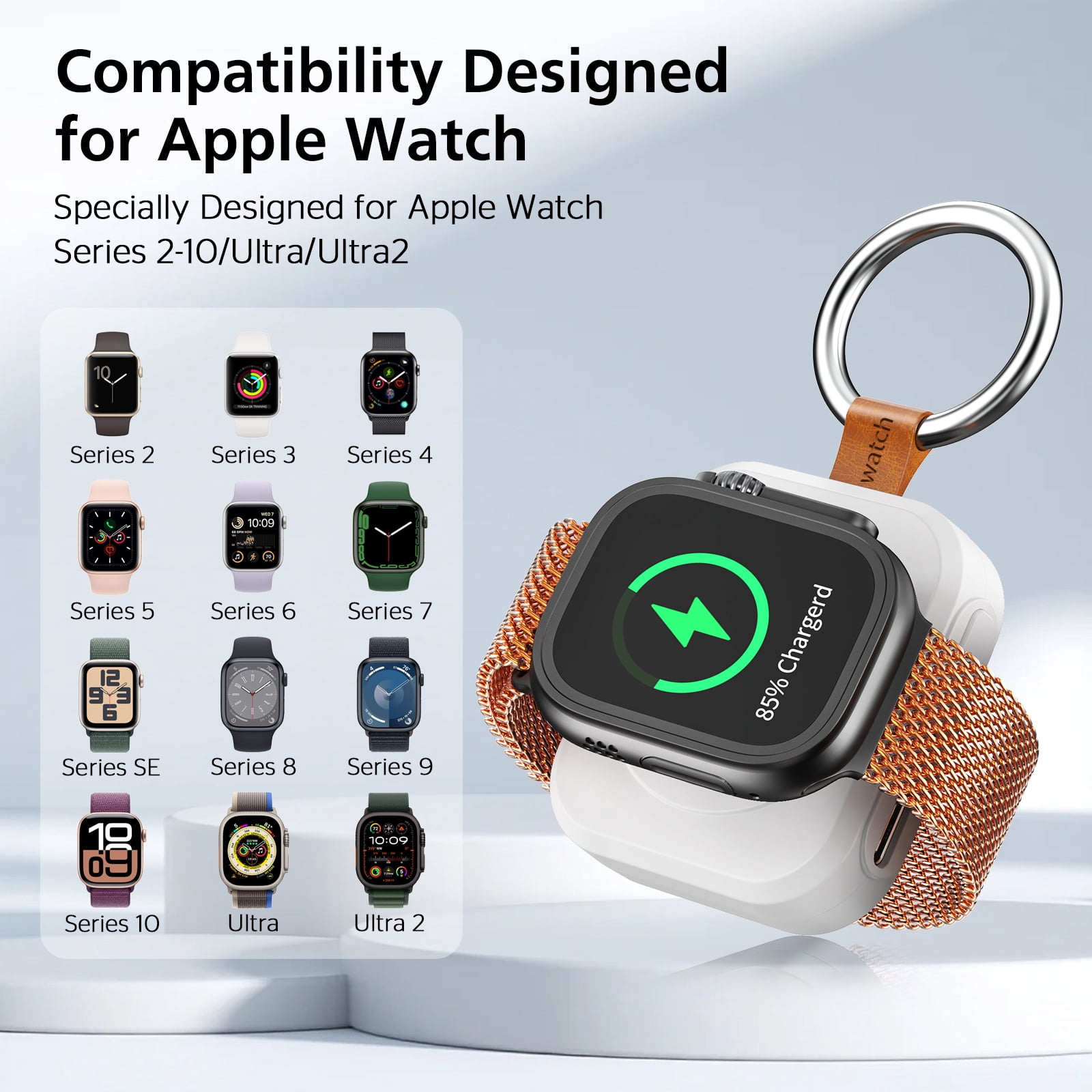 MYXON 1200mAh Wireless Portable Charger for Apple Watch, Keychain Travel Charger, Compatible with Series 10/9/8/7/SE/6/5/4/3/2/Ultra/Ultra 2, Type-C & USB Powered