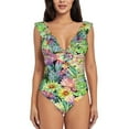 thumbnail image 2 of Yiaed Watercolor Blooming Cactus Print Women's Ruffled One Piece Swimsuit V Neck Swimwear Slimming Monokini for Woman-Small, 2 of 8