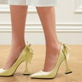 thumbnail image 4 of YDN Women Graceful Bowknot Pointed Closed Toe Slip on Pumps Pearls Special High Heels Party Prom Fashion Shoes Size 7 Yellow, 4 of 4