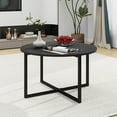 thumbnail image 5 of Round Coffee Table Nesting Tables for Living Room Tea Desk with Black Metal Legs Tea Table Balcony End Sofa Table Study,Black, 5 of 15