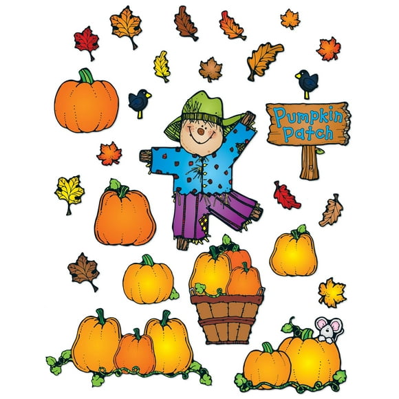 Carson Dellosa 32 Pcs Patch Citrouille Ensemble de Tableau d'Affichage de Ferme, Épouvantail, Citrouilles, Feuilles d'Automne Décorations de Tableau d'Affichage pour Action de Grâce, Halloween, Décoration d'Automne, Décoration Murale, Décoration de Classe