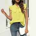 thumbnail image 4 of MESSUEN Sleeveless Shirts for Women Front Tie Top V-neck Flounce Tank Tops for Women Casual Solid Chiffon Blouses Ruffle Elegant Vest Women’s Tops Women's Shirts Blouses Yellow L, 4 of 9