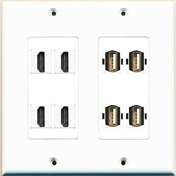 RiteAV 4 Hdmi and 4 USB A-A Wall Plate Dual Gang White