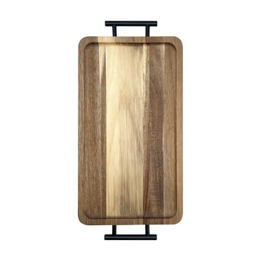 JUST COOK Acacia Wood Charcuterie Board & Cheese Serving Tray with Handles, Black