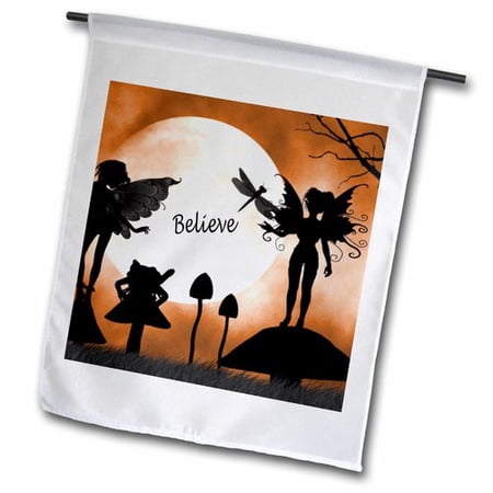 3dRose Believe In Fairies Silhouette Over Moon  Garden Flag  12 by 18-Inch