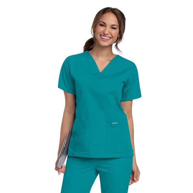 Landau Haut de Blouse Médicale pour Femmes : 4 Poches, Coupe Classique Décontractée, Col en V Durable 8219