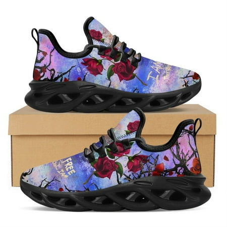 

Gradient I Am Free Thank You God Print Platform Vulcanized Shoes Rose Design Ladies Breathable Sneakers Lace Up Jogging Shoes