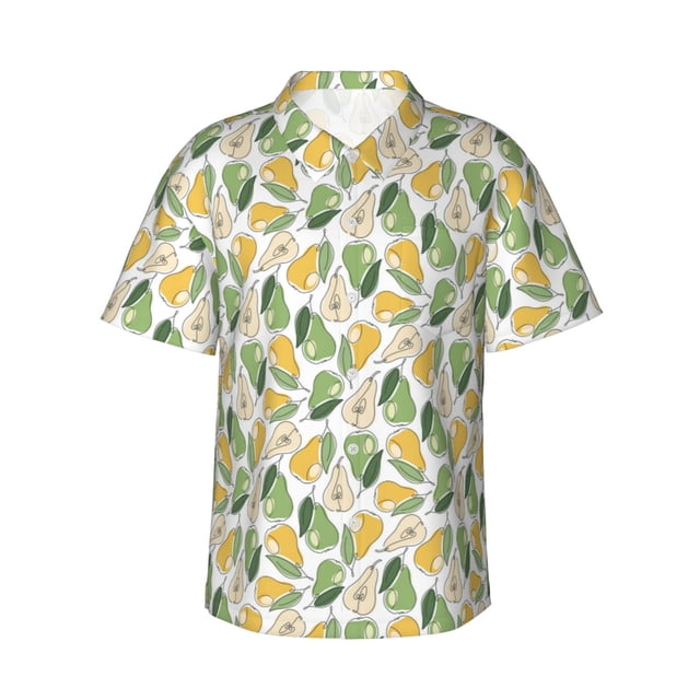Fotbe Fruit Pears Camisa Hawaiana para Hombre Unisex – Camisa Casual de Verano con Botones de Manga Corta de Algodón y Lino,Large