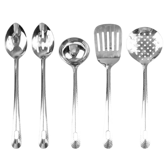 Lexi Home 5-Piece Stainless Steel Hammered 13" Kitchen Utensil Set
