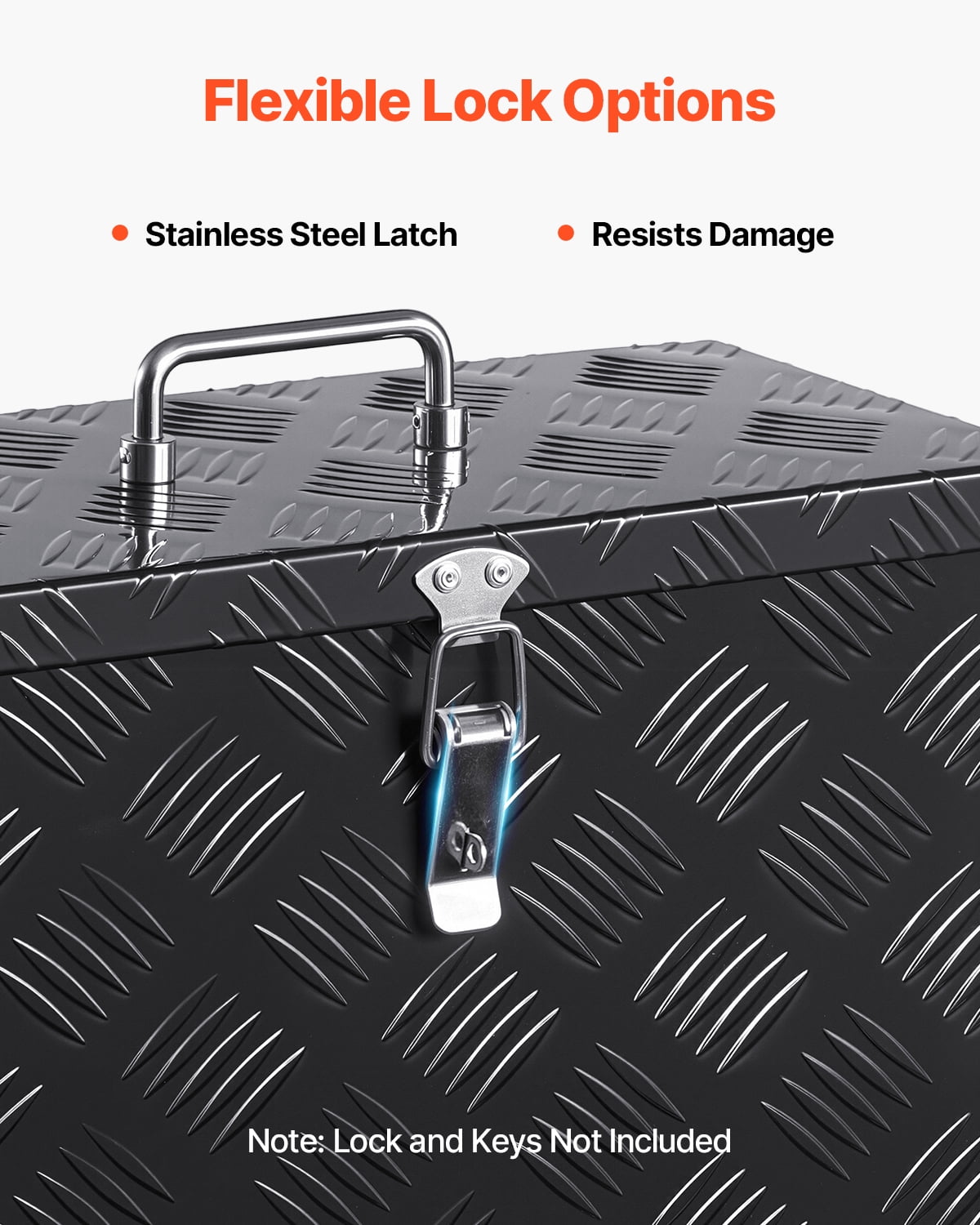 VEVOR Heavy Duty Aluminum Truck Bed Tool Box, Stripes Plated Tool Box with Side Handle and Top Handle, Storage Toolbox Chest Organizer for Trailer, Pickup, Truck Bed, RV, 16"x7.5"x10", Black