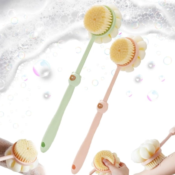 Cepillo para el cuerpo de la ducha de dos caras, 2 en 1, cepillo para el cuerpo de la ducha con mango largo y esponja de malla suave para mujeres, cepillo exfoliante para la piel, cepillo de masaje pa